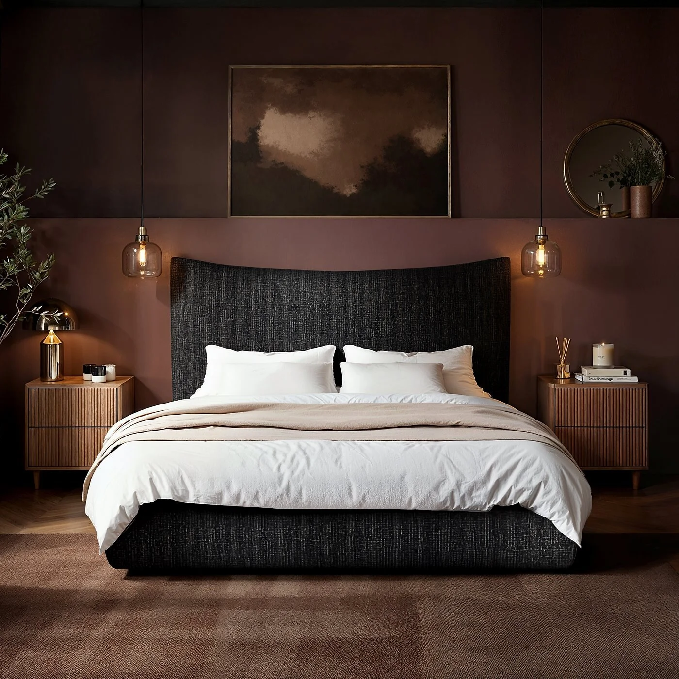 SOLACE+CO Miller Curved Headboard Bed Black Chenille image 2
