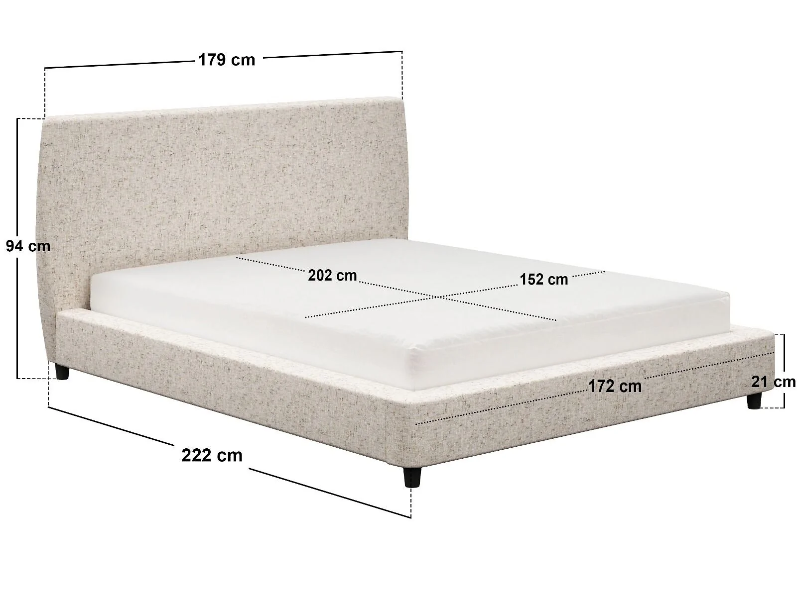 SOLACE+CO Luciana Upholstered Platform Bed Frame Cream Chenille – view 8