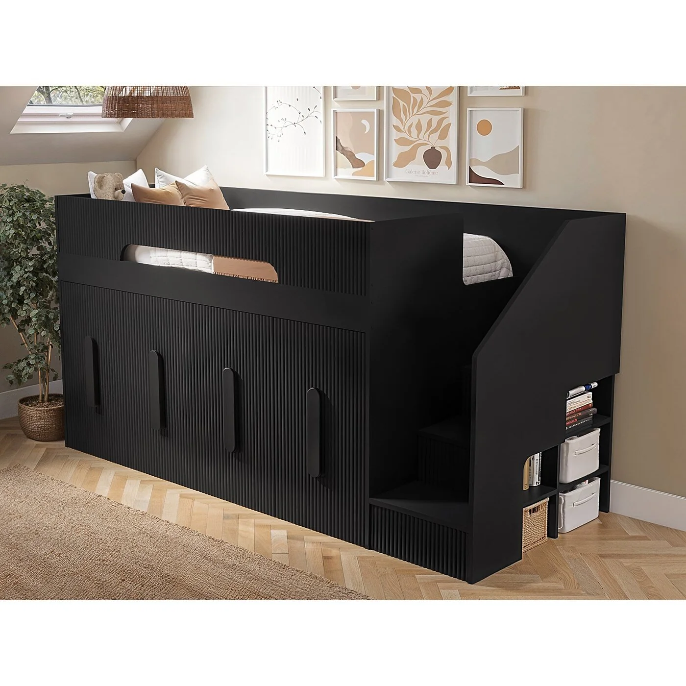 Flair Alexis Mid Sleeper with 4 Pull-Out Wardrobes Ribbed