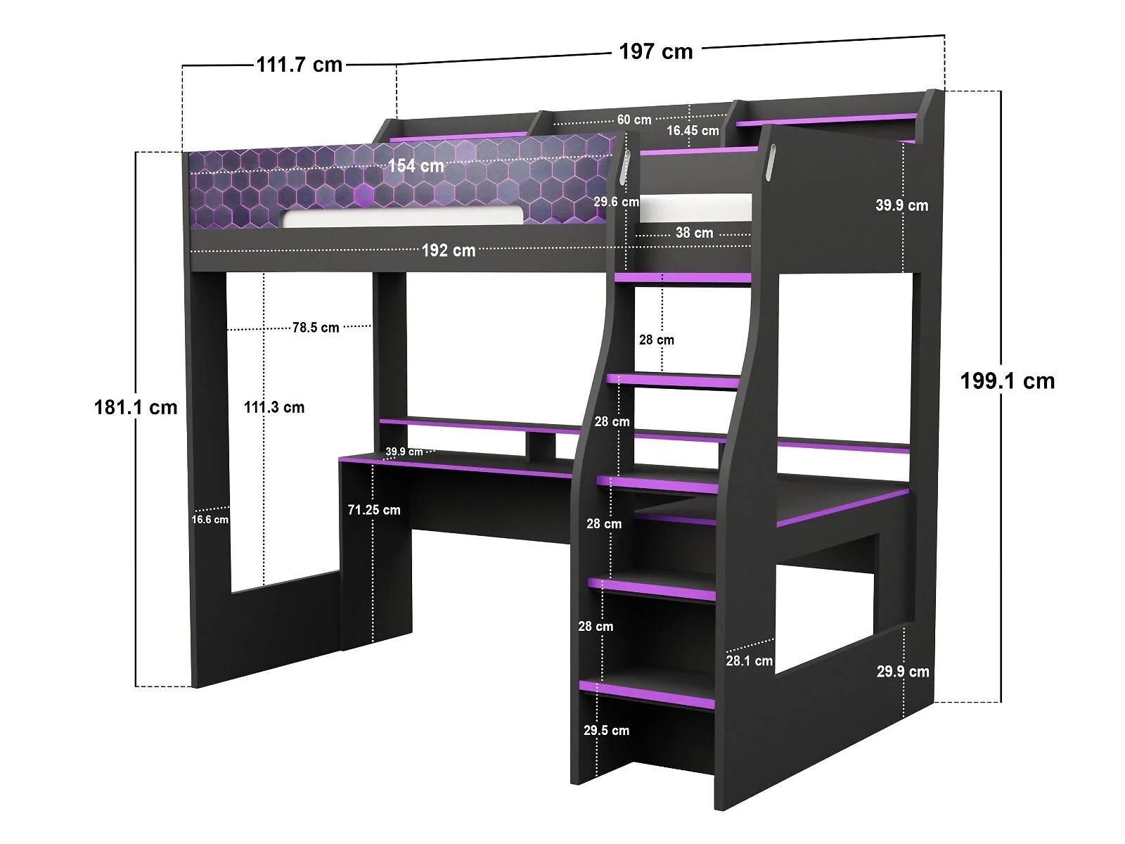 Recoil Ultimate Gaming High Sleeper single bed dimensions