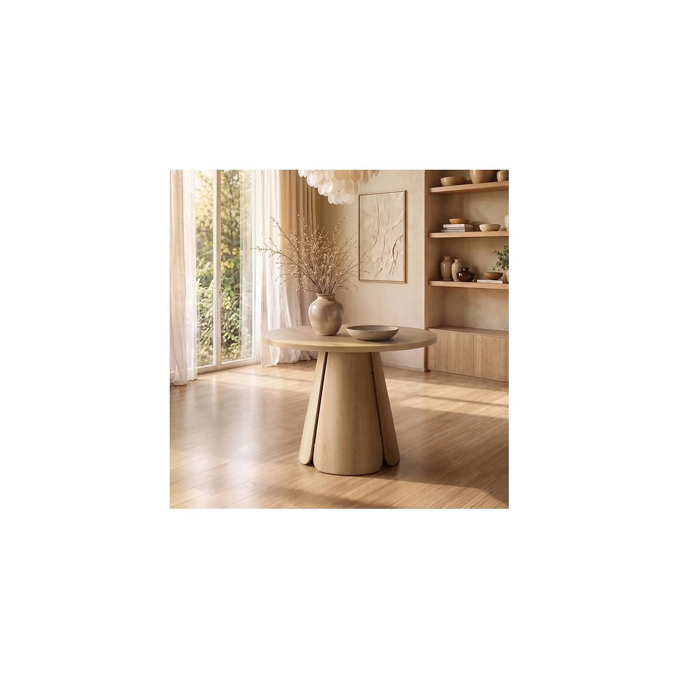 SOLACE+CO Ebony & Elise Extendable Dining Set with Curved Back Chairs Beige image 8
