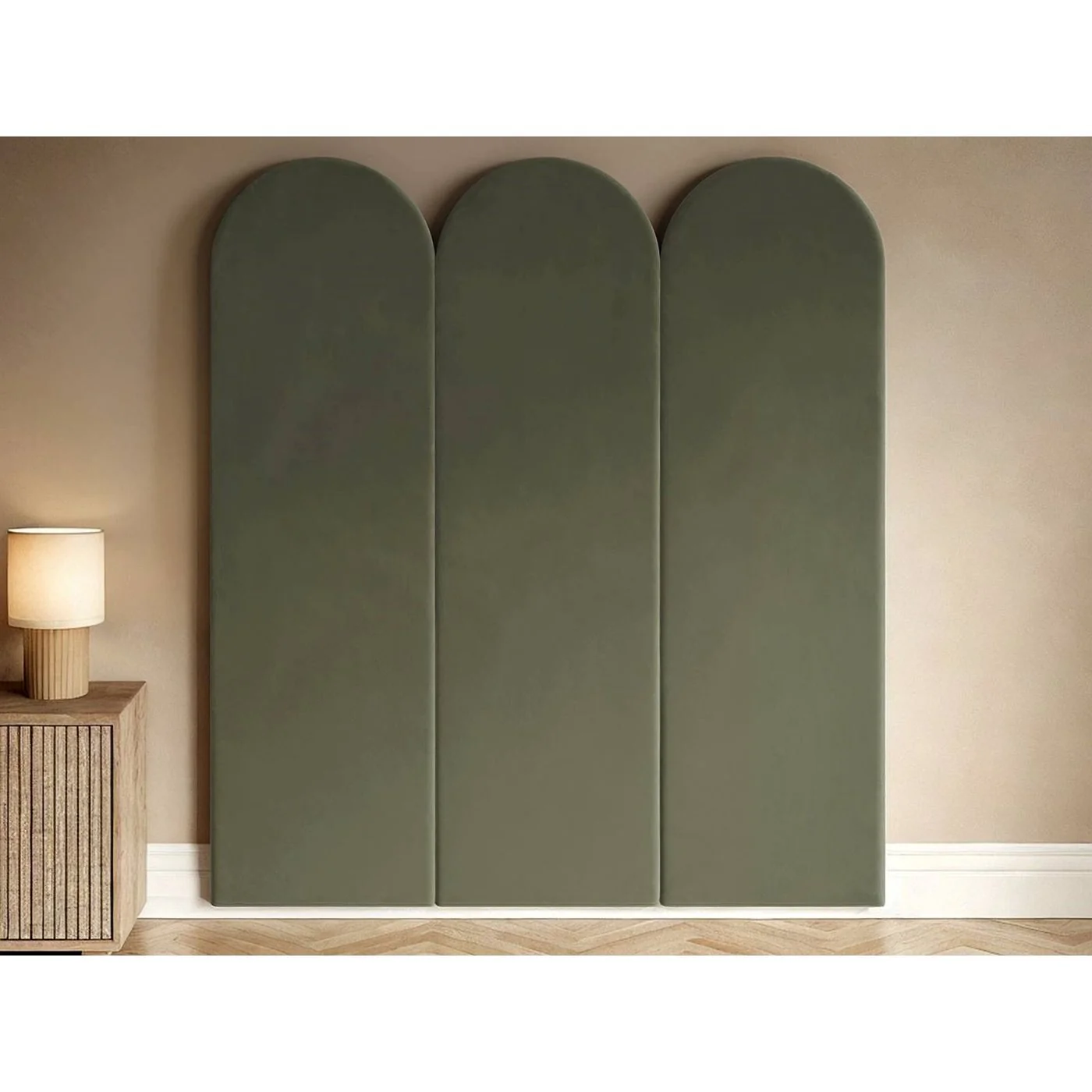 SOLACE+CO Cirrus Headboard Panels Double Khaki Green Velvet