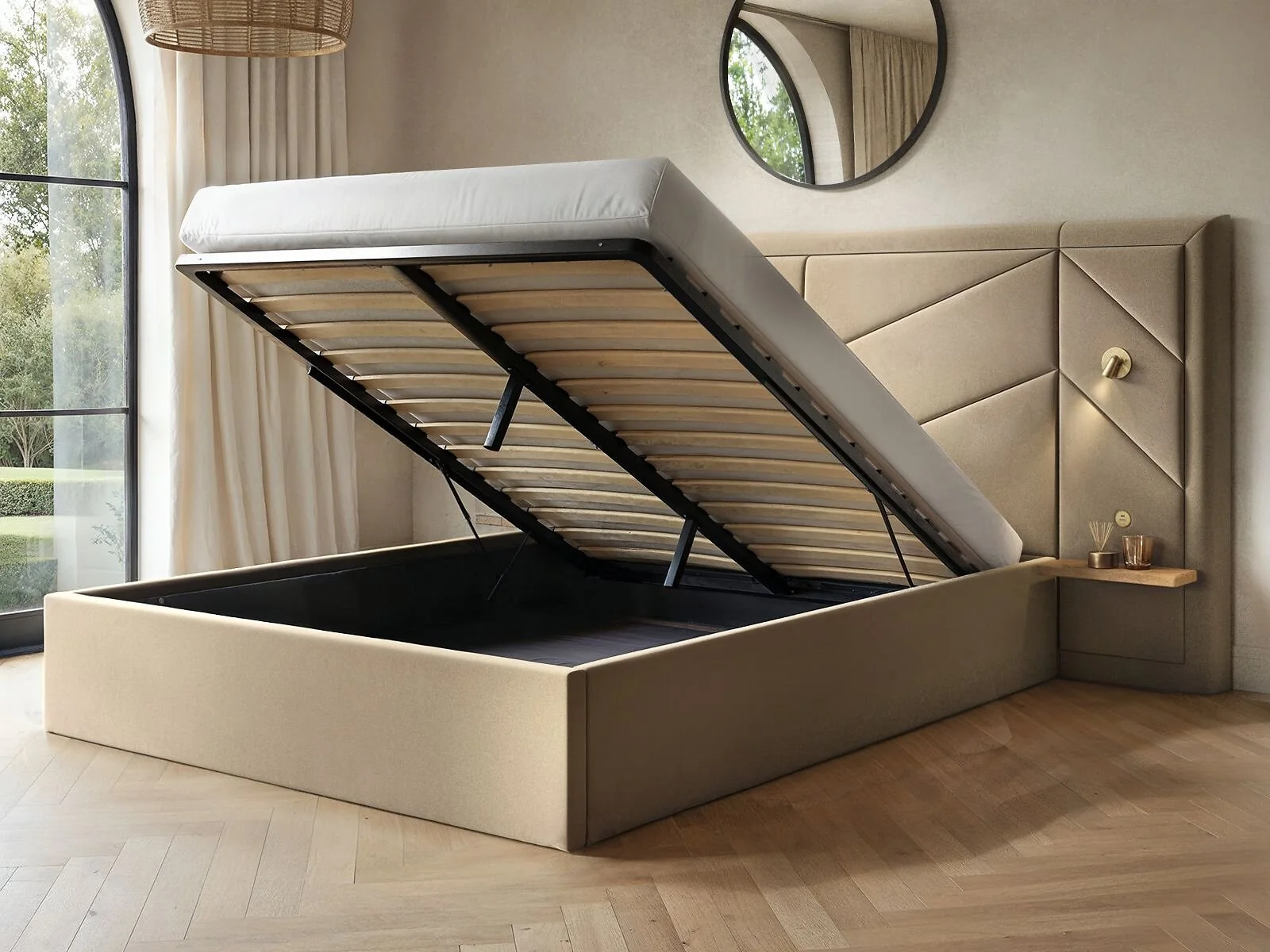 Flair Alice Hotel Ottoman Bed with USB Gold Lights Beige Velvet – view 3