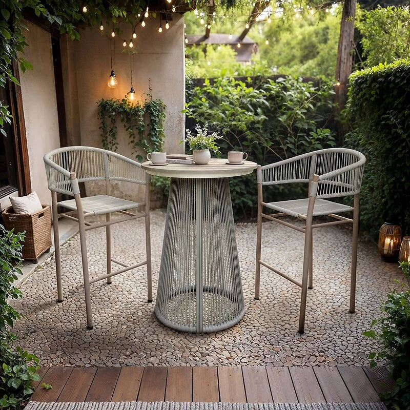 SOLACE+CO Hana Round Table & Lita Chairs Garden Bar Set  White