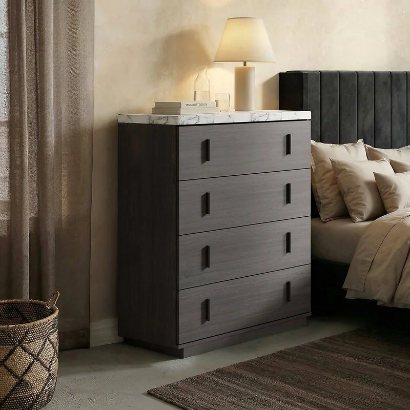 SOLACE+CO Marcel Walnut Chest of 4 Drawers with Marble Effect Top image 2