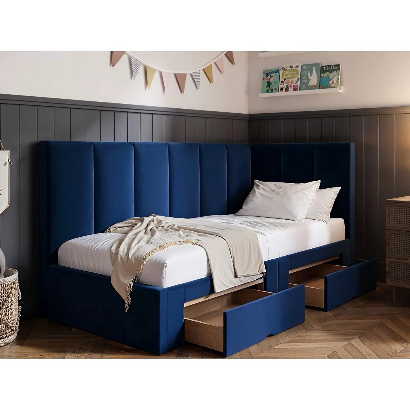 Flair Harley Velvet Bed Frame with Storage Drawers image 2