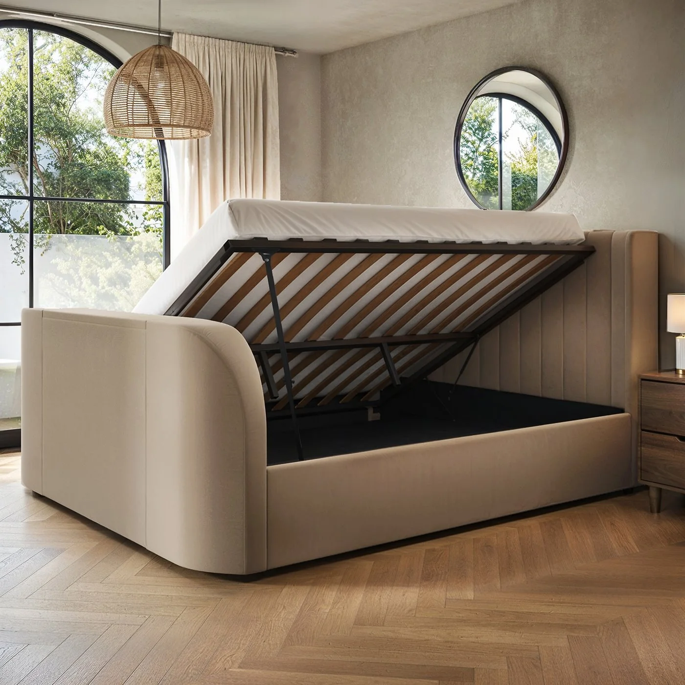 Flair Fallon TV Side Lift Ottoman Bed Beige Velvet image 3