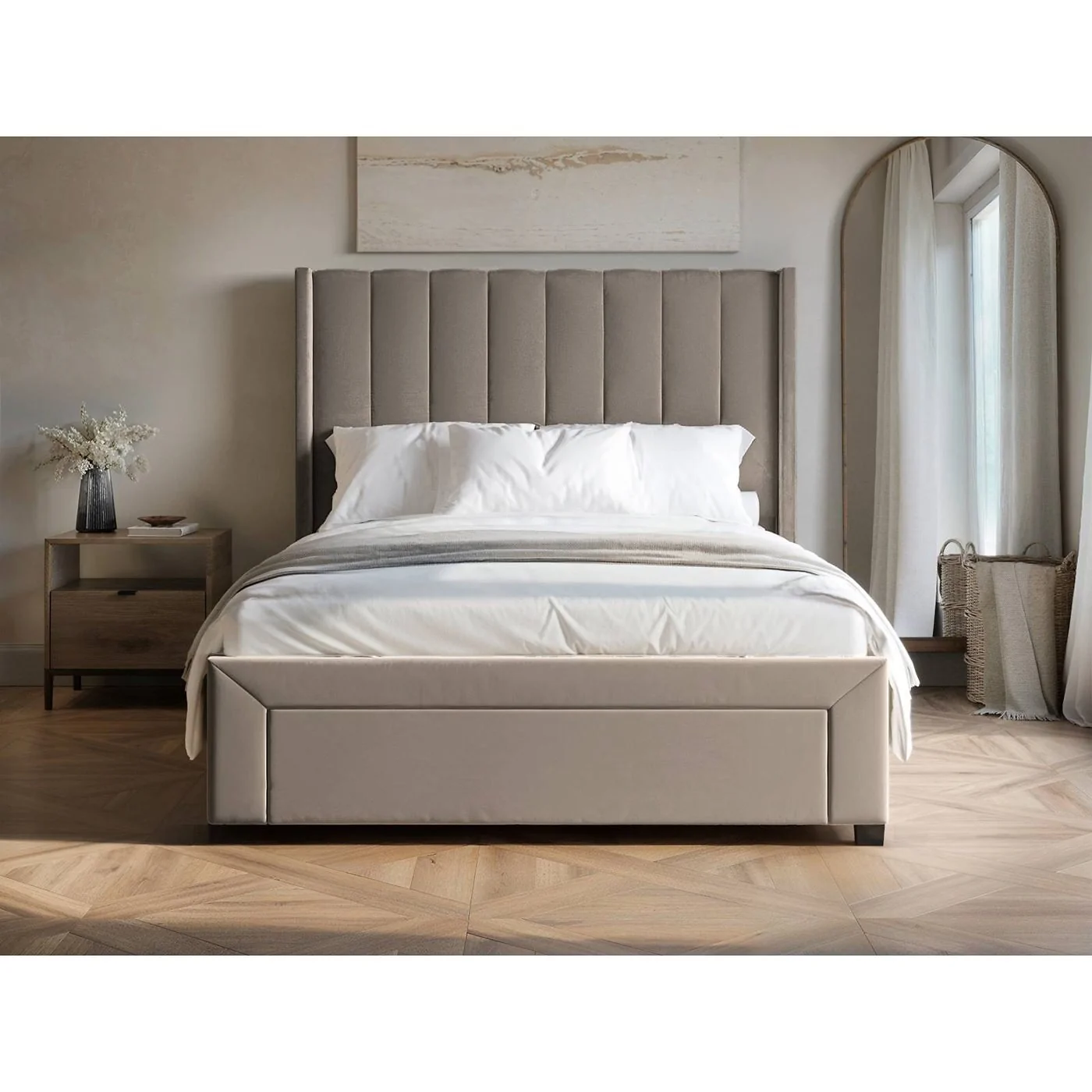 Flair Tiggy Storage Bed with Winged Headboard Beige Velvet image 3