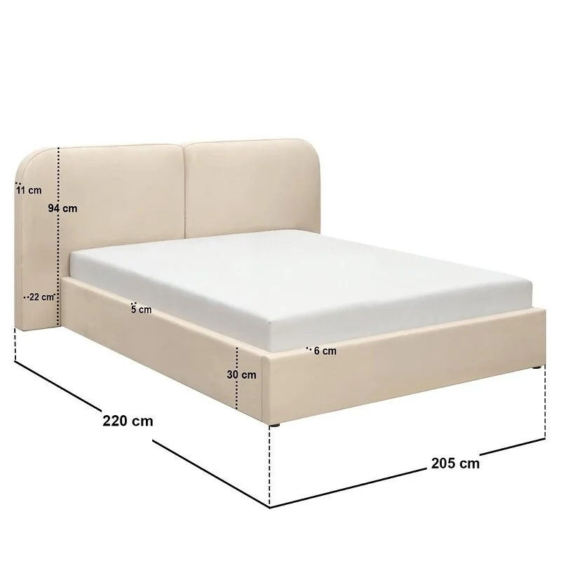 SOLACE+CO Lena velvet ottoman bed with storage and pillow-style headboard - king size dimensions