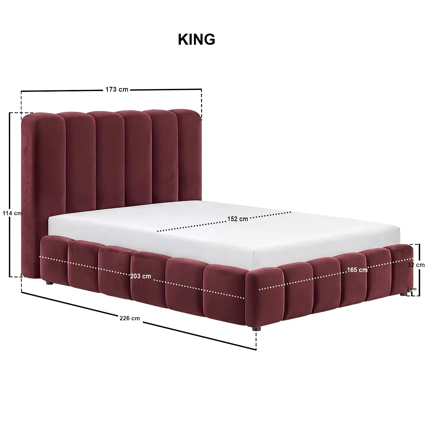 SOLACE+CO Emilie Ribbed Ottoman Bed Burgundy Velvet image 6