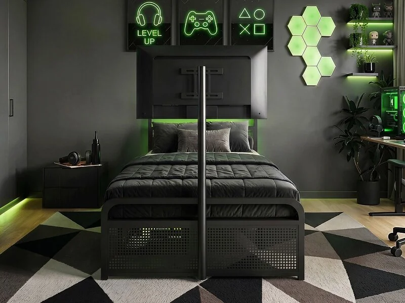 Recoil Panther Gaming TV Bed with LED Lights & Storage Black Metal – view 4