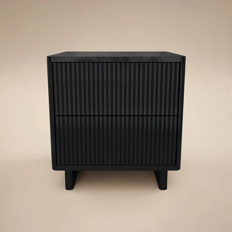 SOLACE+CO Velmor 2 Drawer Ribbed Bedside Table Black image 6