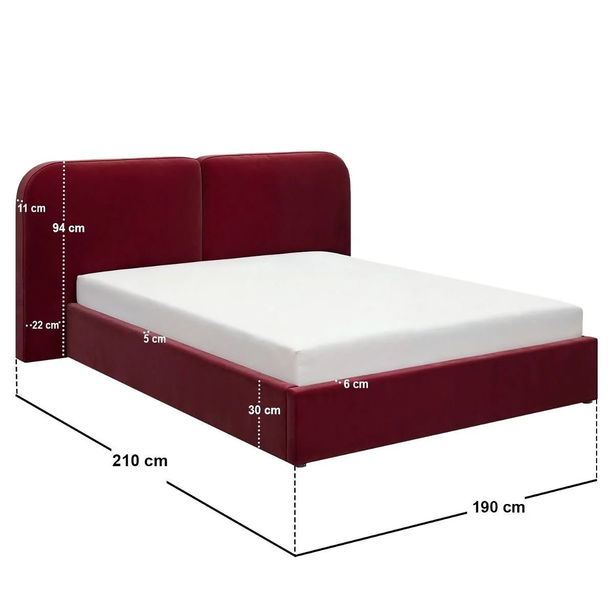 SOLACE+CO Lena velvet ottoman bed with storage and pillow-style headboard - double bed dimensions