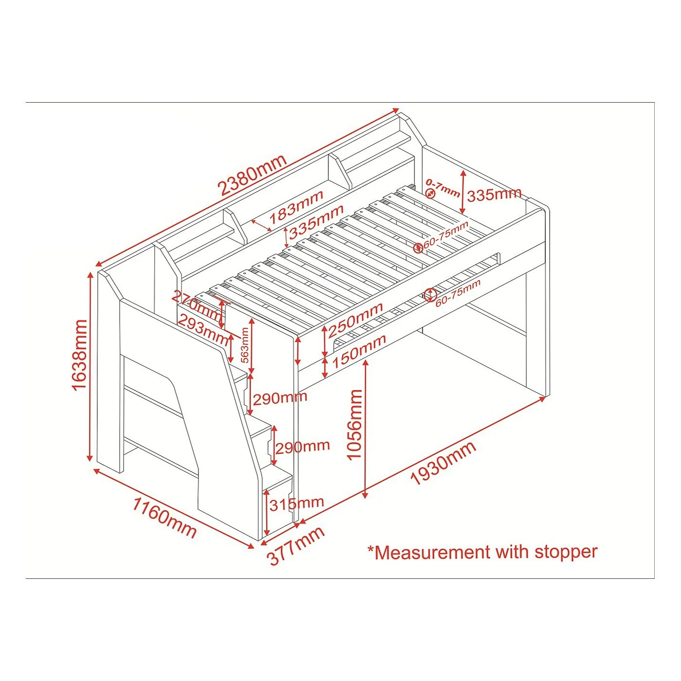 Flair Stepaside Staircase High Sleeper Storage Station Bed Grey image 5