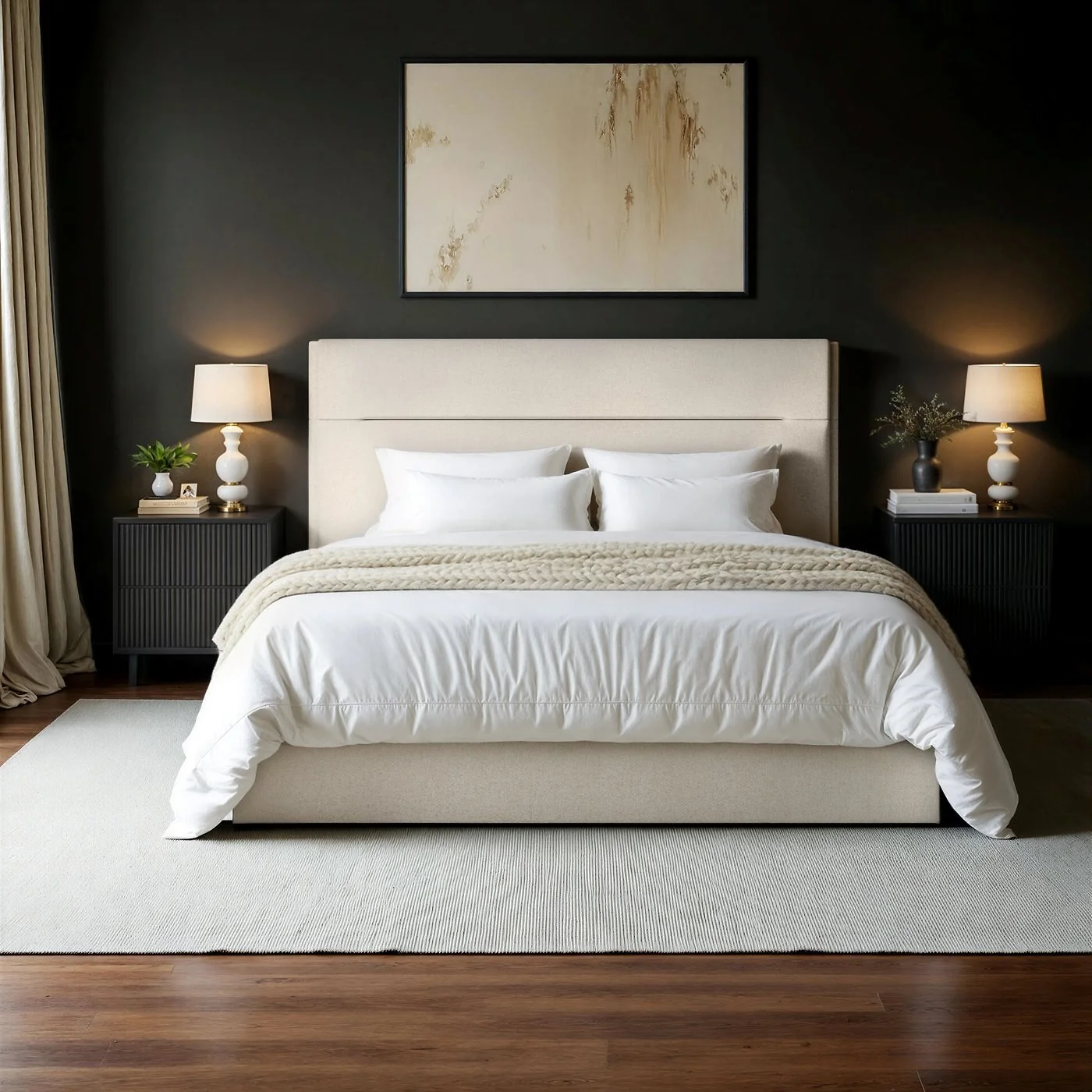 SOLACE+CO Nela Ottoman Bed Woven Fabric Cream image 3