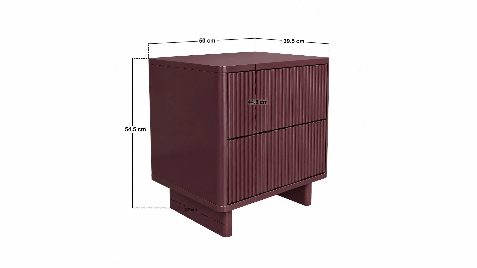 SOLACE+CO Velmor 2 Drawer Ribbed Bedside Table Burgundy – view 5