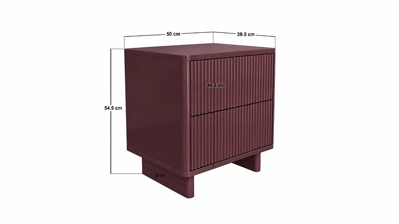 SOLACE+CO Velmor 2 Drawer Ribbed Bedside Table Burgundy – view 5