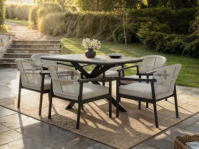 SOLACE+CO Eliza 4-6 Seater Garden Dining Table & Chairs Set with Cushions