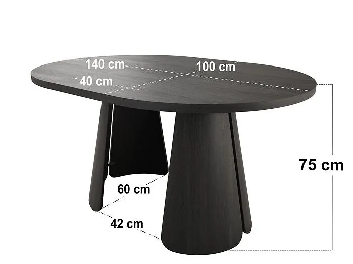 Ebony black extendable dining table partially extended to 140cm