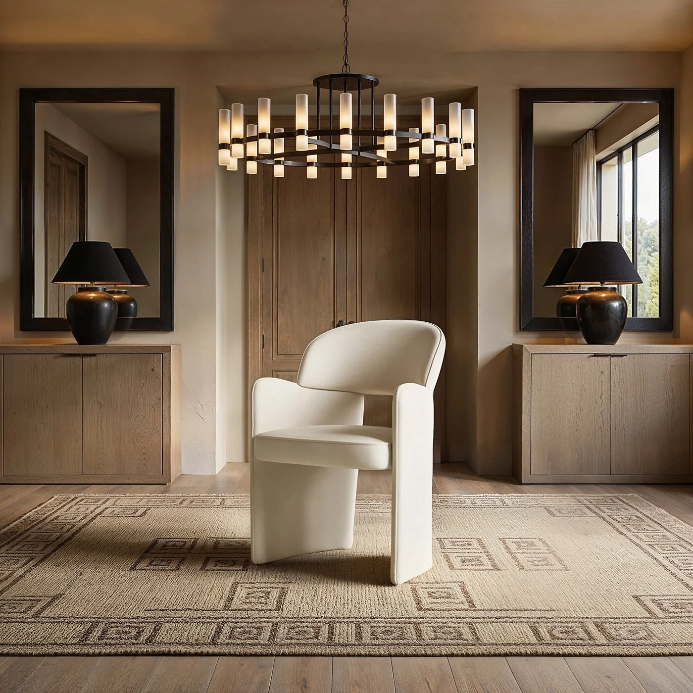 SOLACE+CO Elin & Estella Round Dining Table with 4 Chairs Beige image 3
