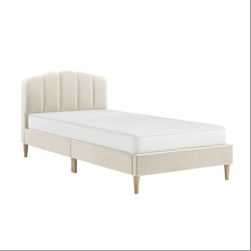 Flair Scallop Beige Velvet Bed Single image 3