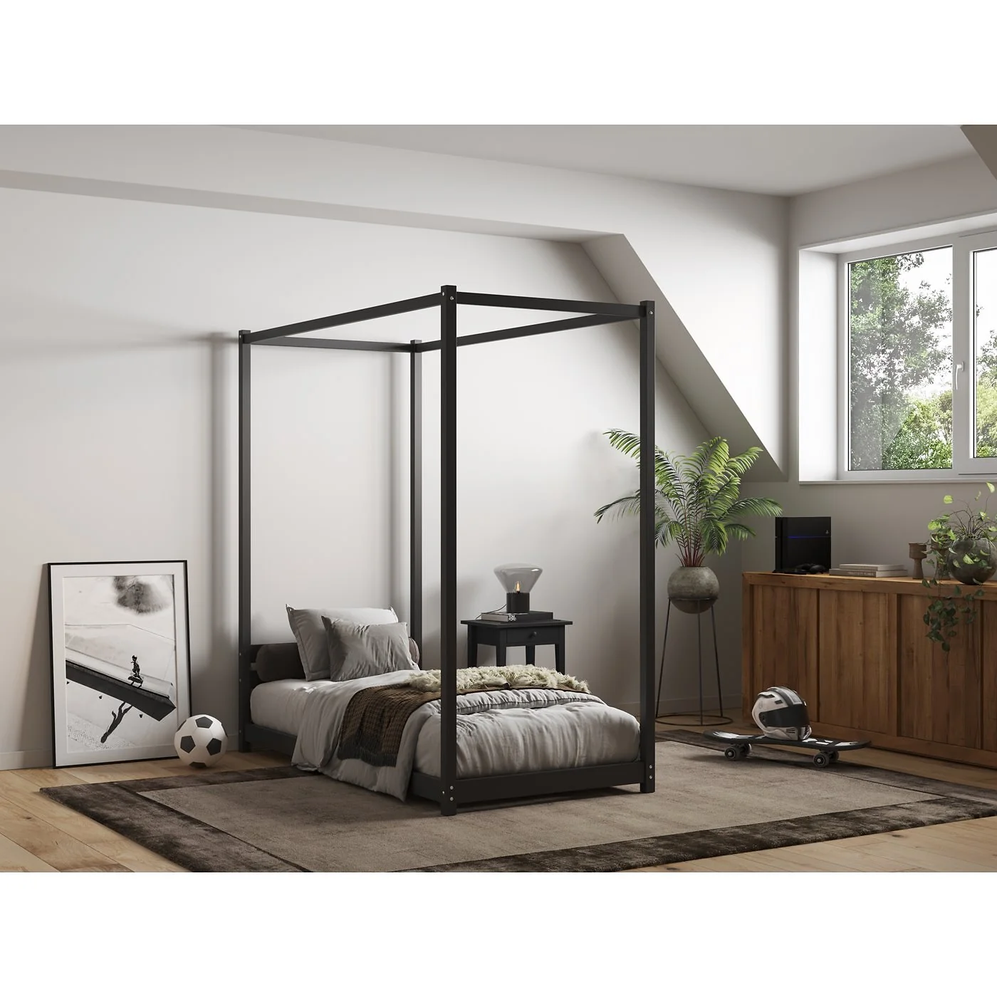 Flair Zara Single Four Poster Canopy Bed Frame Black