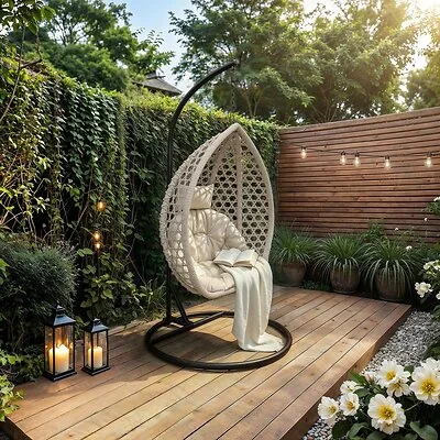 SOLACE+CO Lola Garden Egg Chair Grey Rattan