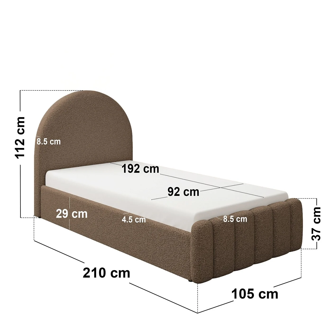 Flair Lapin Single Bed with Bunny Headboard and Drawer Brown Chenille image 12