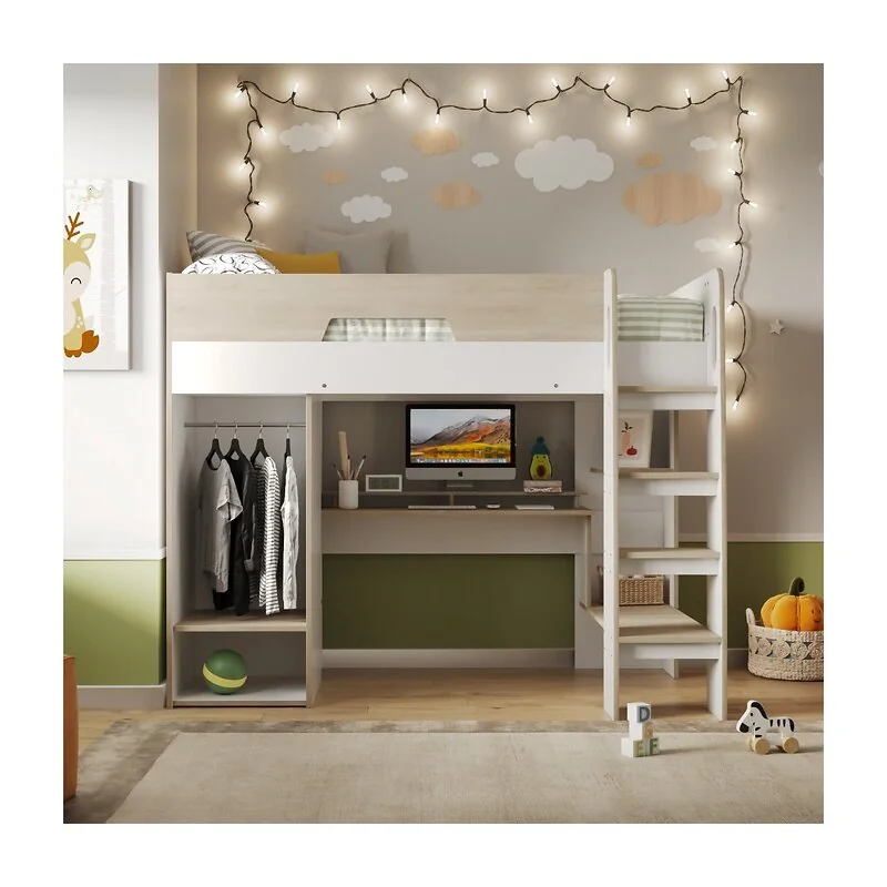 Flair Coco Gaming High Sleeper with Desk and Wardrobe Oak & White image 3