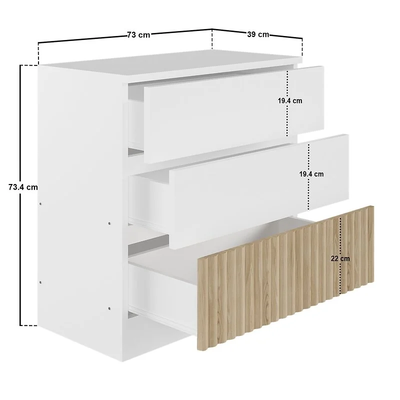 Flair Luca 3 Drawer Chest Ribbed image 6