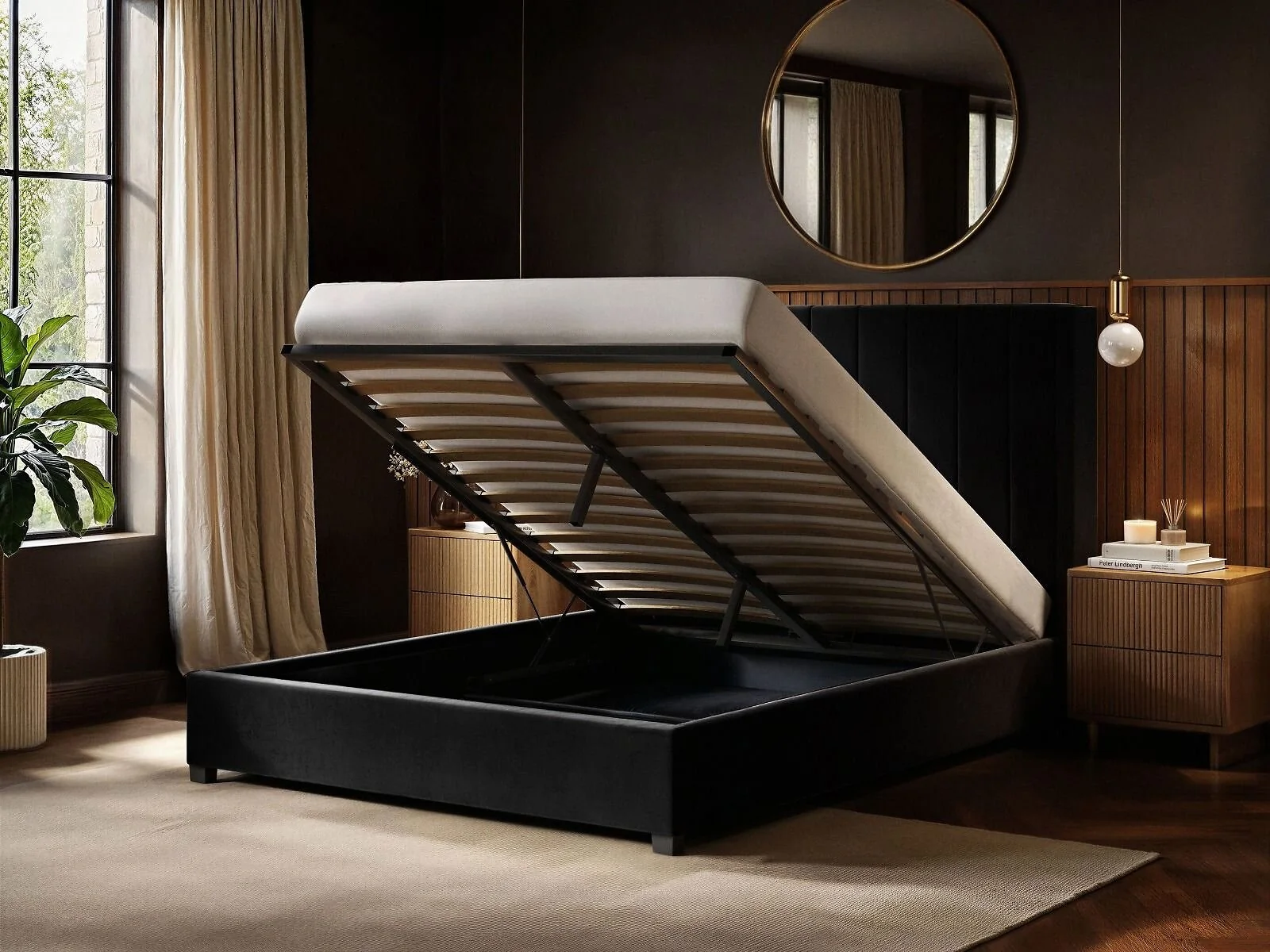 Flair Tiggy Ottoman Bed with Winged Headboard Black Velvet – view 2