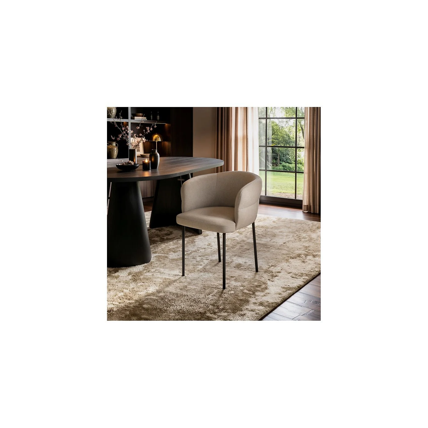 SOLACE+CO Elise Set of 2 Linen Effect Dining Chairs Beige image 2