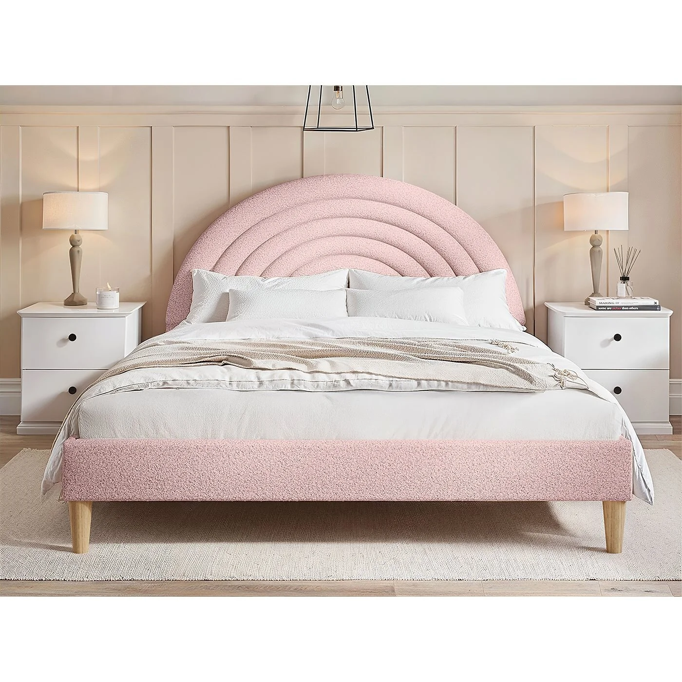 Flair Ava Boucle Double Bed Pink image 2