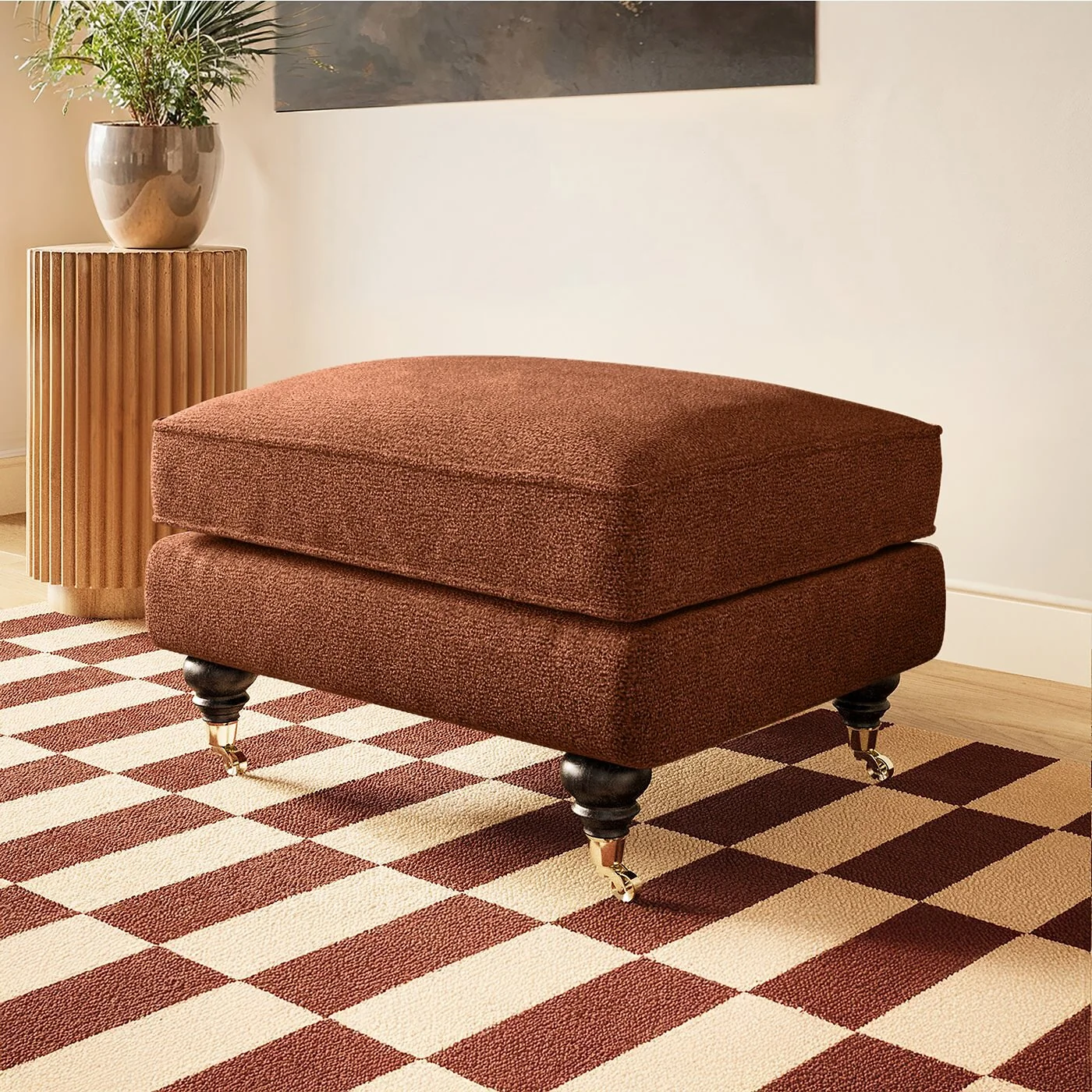 SOLACE+CO Addison Loveseat Footstool Bundle Orange Chenille image 3