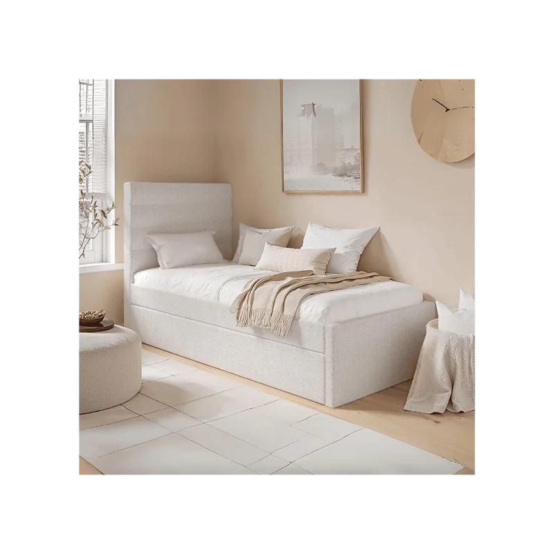 Flair Ari Upholstered Single Bed With Trundle Beige Boucle