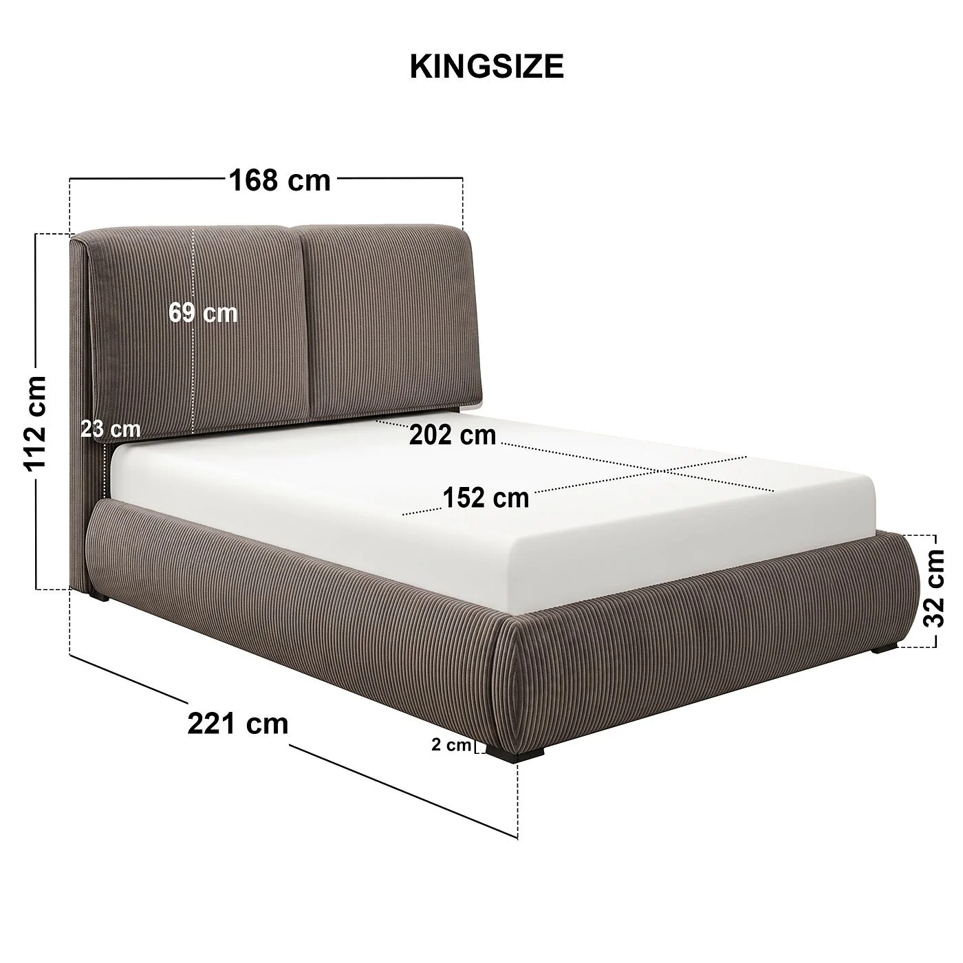 SOLACE+CO Lydia Upholstered Ottoman Storage Bed Cord Fabric Brown image 5