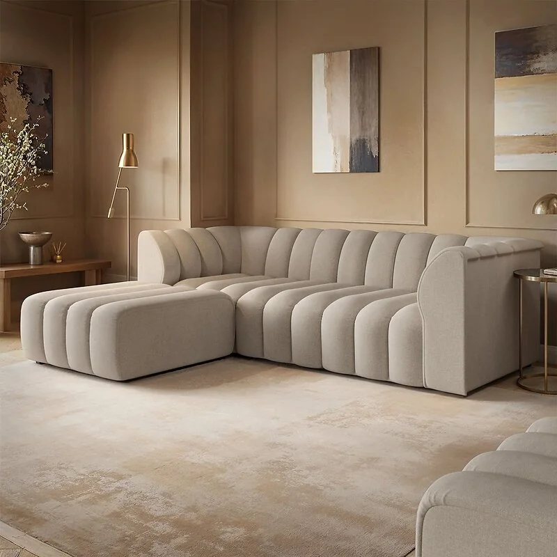 Solace+Co Halle Channel Tufted 3 Seater Sofa with Footstool