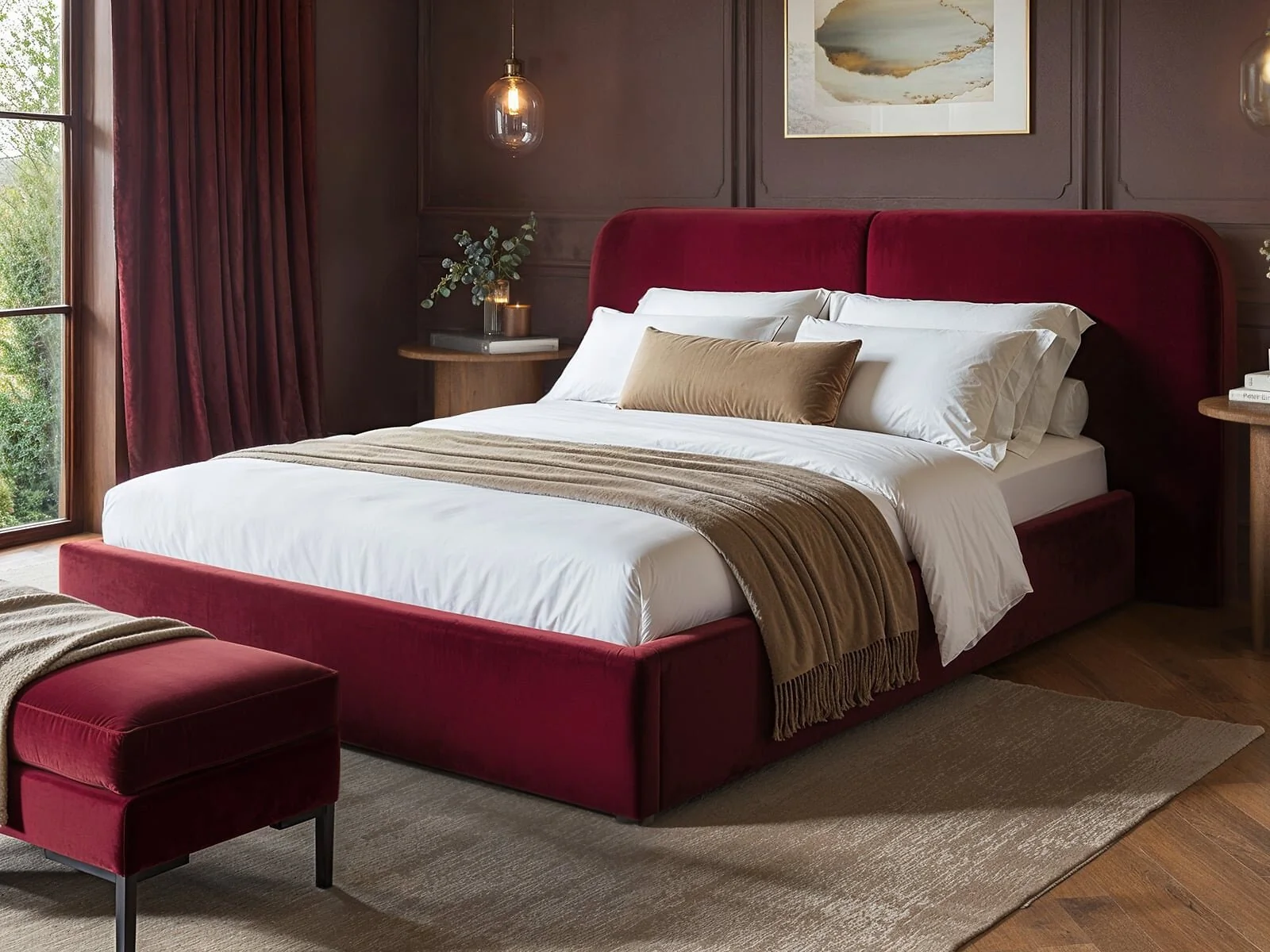 SOLACE+CO Lena Ottoman Bed with Pillow Headboard Velvet