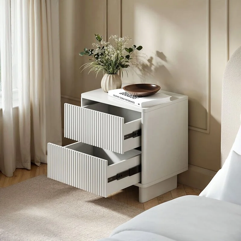 SOLACE+CO Velmor 2 Drawer Ribbed Bedside Table White image 4