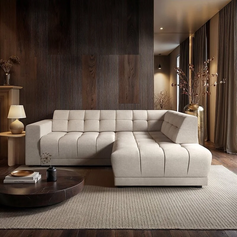 SOLACE+CO Asta 3-Seater Right Corner Sofa Cream Dapple Fabric