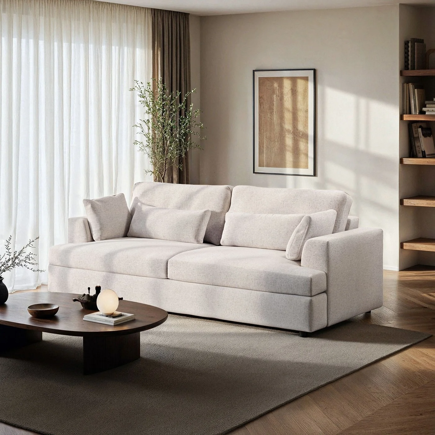 SOLACE+CO Drew 3 Seater Cream Chenille Sofa image 2