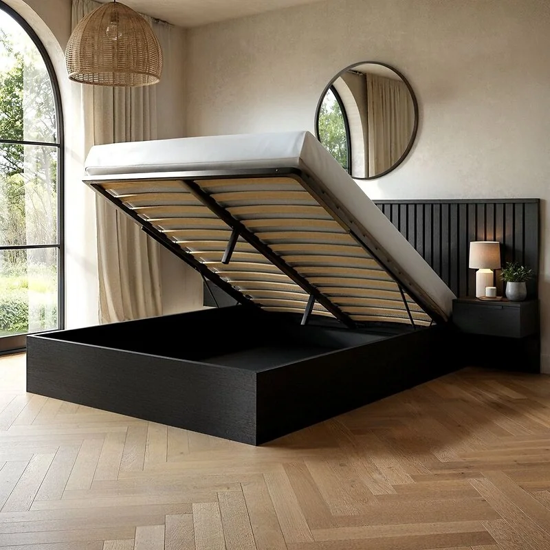 SOLACE+CO Taylor Hotel Ottoman Bed with Side Tables Black image 2