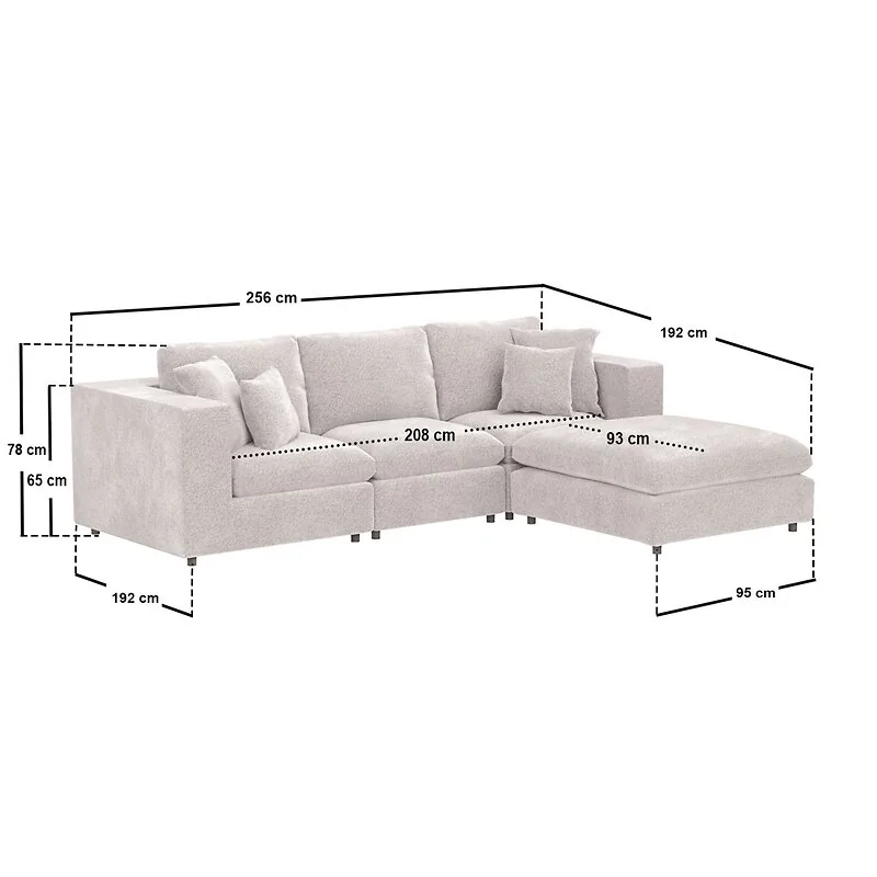 SOLACE+CO Asher 4 Seater Sofa with Reversible Footstool Beige Boucle image 5