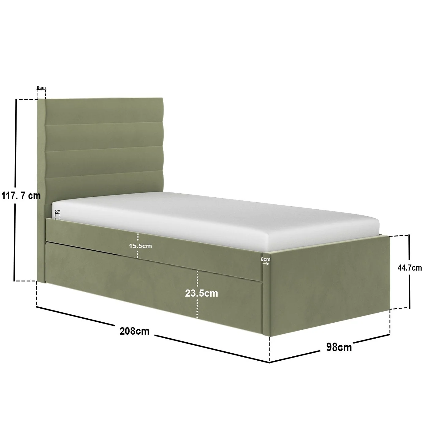 Flair Ari Upholstered Single Bed With Trundle Olive Green Velvet image 7