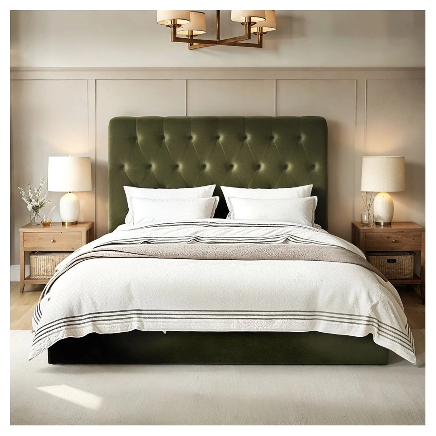 Flair Marley Buttoned Headboard Ottoman Bed Green Velvet image 3