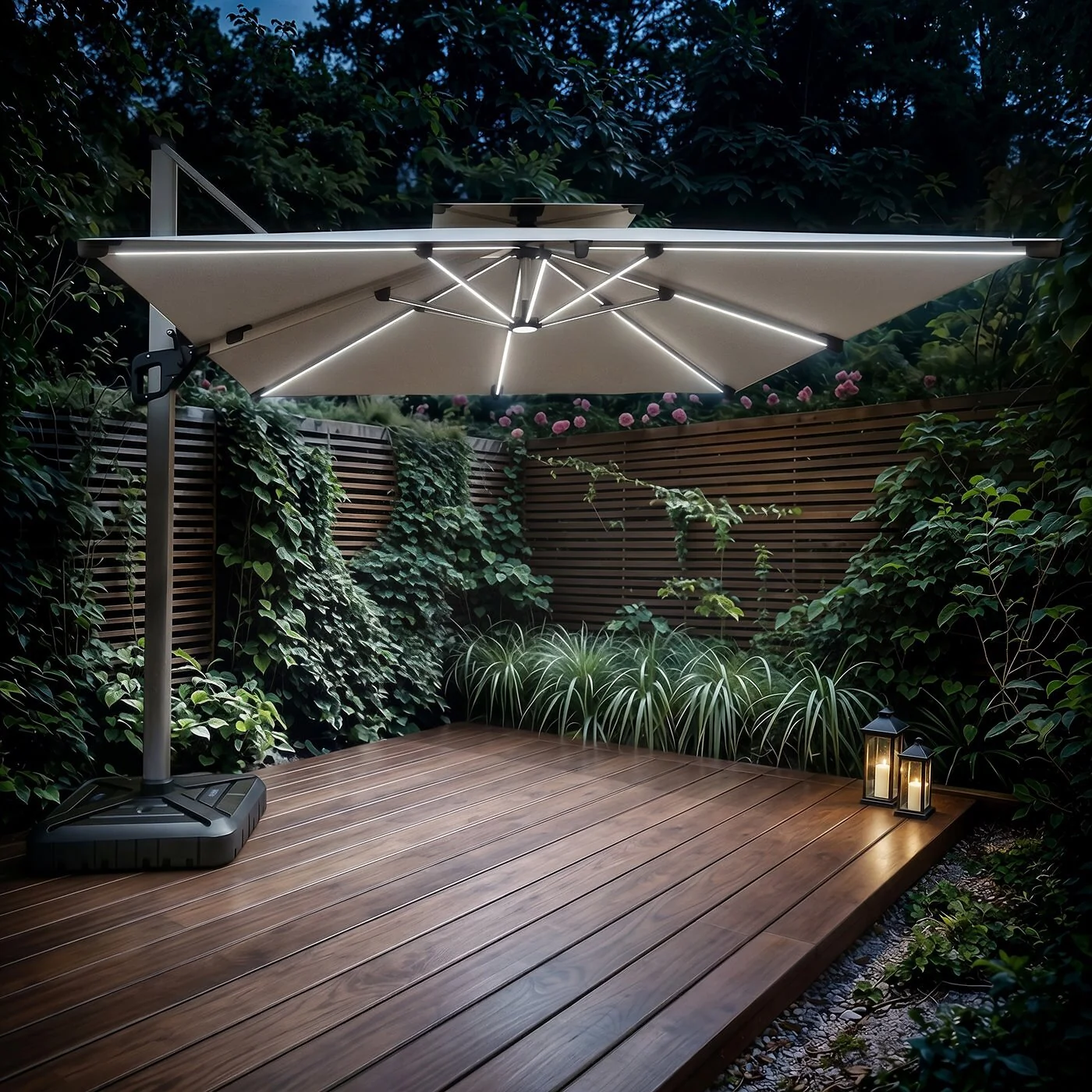 SOLACE+CO Soleil 3m Square Garden Parasol with Solar LED Lights Beige