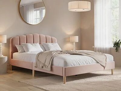 Flair Scallop Pink Velvet Bed Double