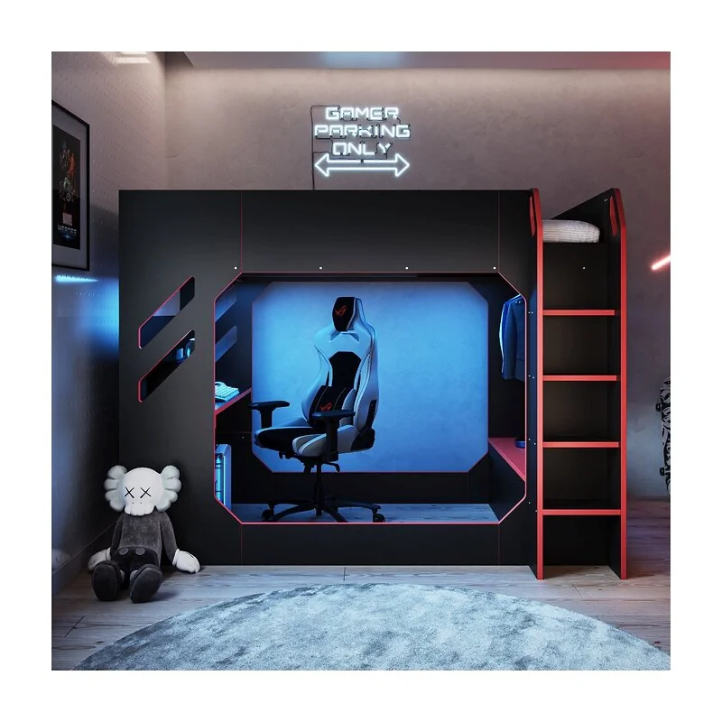 Recoil Shuttle LED Gaming High Sleeper Bed Small Double Black