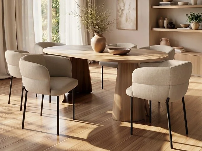 SOLACE+CO Ebony Oak Extendable Dining Set with Elise Fabric Chairs
