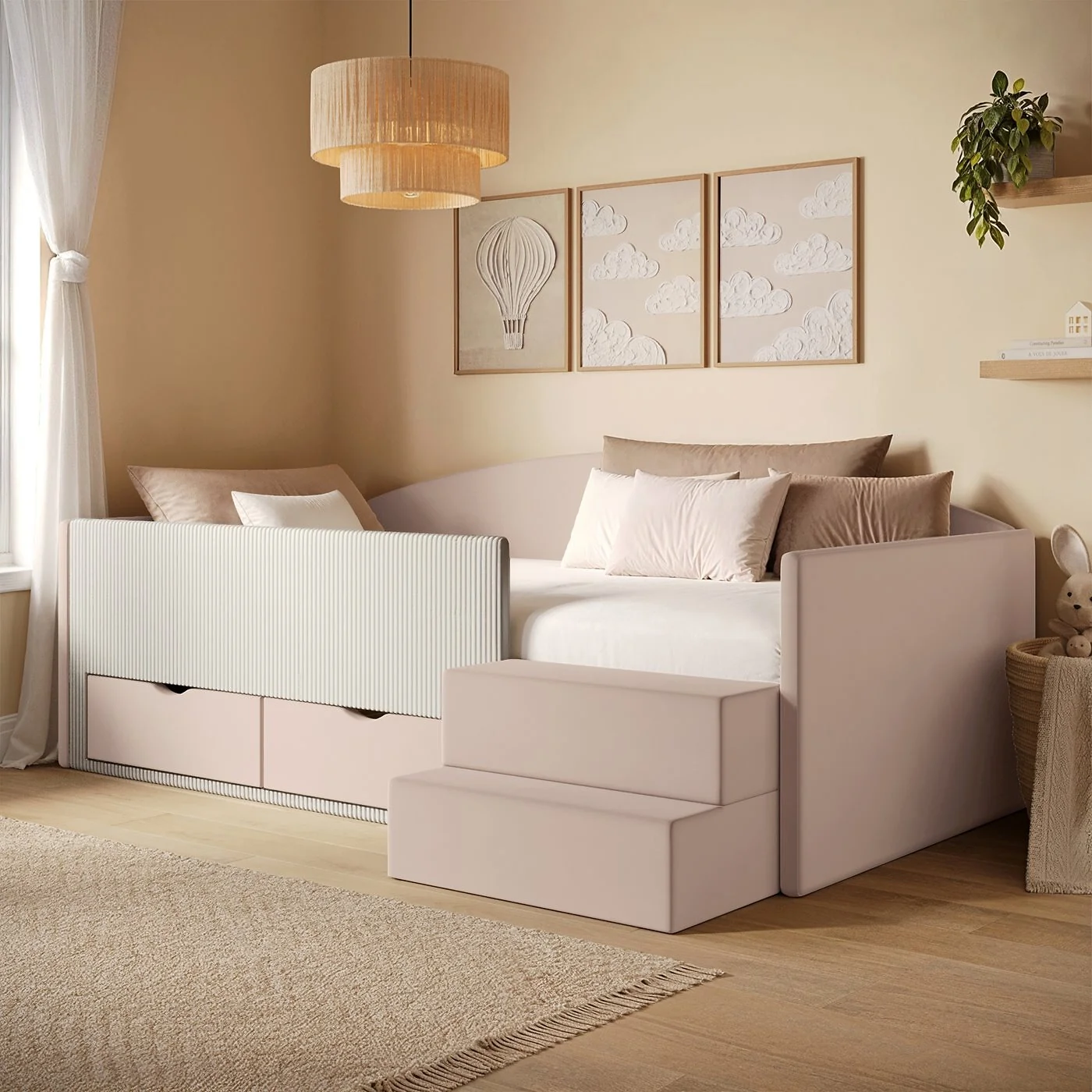Flair Elisa Velvet Storage Low Sleeper Bed with Beige Cord